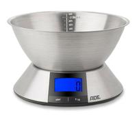 Báscula De Cocina Digital Ade Hanna Con Cuenco De Acero Inoxidable 2,25 L Extraíble, Capacidad 5 Kg Y Precisión 1 G, Pantalla Lcd Retroiluminada Azul, Función Tara Y Unidades