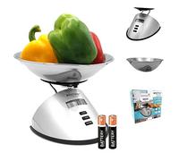 Báscula de cocina Digital Balanza de Precisión para alimentos Bol de Acero Inoxidable Removible, Pantalla LCD Baterías incluidas Capacidad 5 kg/11 lbs Modelo HK 107 RECETARIO DESCARGABLE