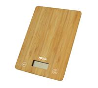 Báscula de cocina digital Jocca de bambú 5kg con pantalla LCD, función tara y unidad, diseño compacto y elegante, precisión para repostería y recetas, fácil limpieza, batería incluida, ideal para