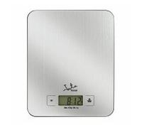 Jata 719 - Báscula de Cocina Digital, Acero Inoxidable, Alta precisión, Hasta 15 kg, Pantalla LCD, Función tara, Con temporizador y reloj, Medidas: 18,3 x 22,5 x 1,7 cm