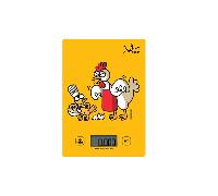 Jata 731K - Bascula Cocina Digital, Balanza Cocina Alta precisión, Peso hasta 5 kg, Pantalla LCD, Función tara, Base vidrio, Diseño Kukuxumusu, Medidas: 14 x 20 x 1,5 cm. Desconexión automática