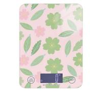 Báscula de cocina pequeña con diseño de flores verdes, 5 kg/5 g, báscula de cocina inteligente con 4 unidades para dieta, especias, pérdida de peso, peso digital para comida