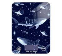 Báscula de cocina portátil azul marino marino con tiburón ballena, para alimentos, 11 libras/0 18 onzas, 5 kg/5 g (escenario) con 4 unidades para especias, especias y alimentos