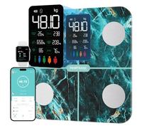 Báscula de grasa corporal para personas con grasa corporal y masa muscular, 15 datos corporales con análisis de grasa corporal, báscula inteligente con aplicación, pantalla grande, color verde mármol