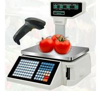 Báscula de impresión de etiquetas con pantalla de poste, báscula de cálculo de precios, báscula digital de código de barras con pantalla doble para comercio de supermercados
