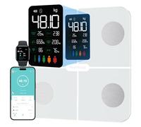 Báscula digital, con grasa corporal y masa muscula, para 15 datos corporales, medidor de frecuencia cardíaca, para Apple Health y Samsung Health