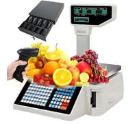 Báscula Digital con Impresión de Etiquetas de Precio, Báscula con Código de Barras, Caja Registradora, Pantalla LCD de Doble Cara, Báscula contadora Comercial Machine+Scanner+Cashbox