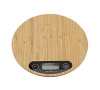 Báscula Digital de Alimentos, Báscula de Cocina Digital Redonda de Bambú, Bascula de Cocina Electrónica Multifuncional, con Pantalla LCD, para Cocinar y Hornear en Casa y Restaurante, Capacidad 5 kg