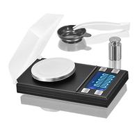 Báscula digital de bolsillo, 50 x 0,001 g, mini joyería Gold Lab Quilate Powder Pesas con pinzas de calibración, bandejas de pesaje, pantalla LCD