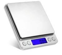 Báscula digital de bolsillo, electrónica, 3 kg, 0,1 g/500 g, 0,01 g, for joyería, alimentos, cocina, plateada, con 2 bandejas(Model of 3kg 0.1g)
