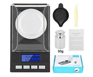 Báscula Digital de Cocina, Mini Báscula de Precisión Digitale portátil de 0,001 g con pesos de calibración y pinzas para laboratorio, cocina y joyería