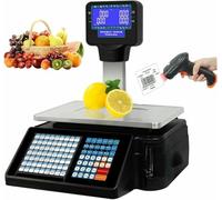 Báscula digital de código de barras con impresora térmica y escáner para comercio minorista, báscula de cálculo de precios con doble pantalla de hasta 30 kg/60 lb