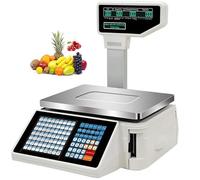 Báscula digital de impresión de etiquetas de código de barras, para supermercados/tiendas minoristas/almacén, capacidad de pesaje de 30 kg, pantalla dual y 63 teclas de acceso directo, caja