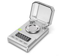 Báscula digital de precisión para joyas, 100 g x 0,001 g, con pantalla LCD, báscula de bolsillo para oro y monedas, 6 unidades, apagado automático, compacta, color plateado