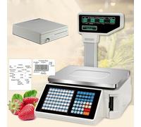 BáScula ElectróNica Báscula digital con pantalla dual, precio electrónico, contador de etiquetas, báscula de código de barras de 30 kg, con caja registradora y escáner, para supermercados y