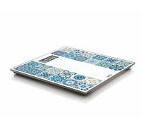 Báscula electrónica recargable LAICA Diseño inspirado en las mayólicas - Carga USB, cristal templado, gran pantalla LCD, diseño delgado, báscula para personas, azul