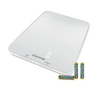 Báscula electrónica Salter 1180 WHDR Phantom para cocina, máx. 5 kg, pantalla de fácil lectura con luz, plataforma grande de vidrio ultrafino, función de "añadir y pesar", mide líquidos, blanca