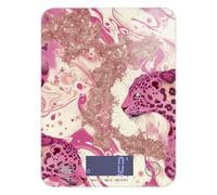 Báscula fácil de limpiar con estampado de leopardo rosa dorado para alimentos, escala de 5 kg/5 g que pesa en gramos con 4 unidades para hornear pérdida de peso Keto (pilas no incluidas)