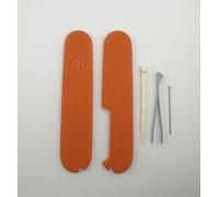 Báscula G10 texturizada personalizada para Victorinox de 91 mm, asas de repuesto con ranuras para pinzas, palillo de dientes y pin (naranja + accesorios)