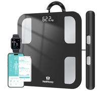 Báscula Grasa Corporal Báscula de Baño Báscula Inteligente Monitor de Composición Corporal, 18 Mediciones Esenciales, Pantalla LED, Diseño de Esquina Redonda, para Andriod y iOS, 180kg…