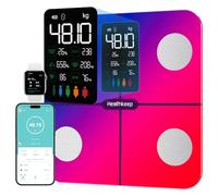 Báscula Grasa Corporal Healthkeep Báscula de Baño, Básculas Inteligentes Digitalescon Función de Frecuencia Cardíaca,15 Datos Corporales,Pantalla VA Extra Grande