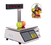 Bascula Industrial Báscula digital de precios con conteo de códigos de barras, pesaje e impresión de etiquetas con pantalla LCD dual, para pesar frutas, verduras y carne, 15 kg/5 g