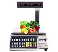 Bascula Industrial Báscula digital de precios con impresión de etiquetas y código de barras, báscula contadora comercial para supermercados, tiendas minoristas y almacenes, 30 kg con poste.