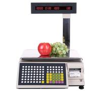 Bascula Industrial Báscula digital de precios con impresión de etiquetas y pantalla LCD de doble cara, comercial con impresora térmica para supermercados.