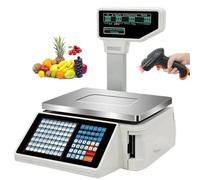 Bascula Industrial Báscula digital de precios con impresión electrónica de etiquetas, báscula con código de barras, pantalla dual frontal y trasera, 63 teclas de acceso directo para pesaje e