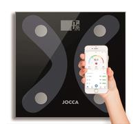 Báscula inteligente Bluetooth JOCCA con App iOS y Android, análisis de grasa corporal, agua, masa muscular, IMC y más - Vidrio templado, alta precisión, memoria para 8 usuarios, pantalla LCD -
