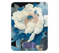 Báscula portátil de alimentos de estilo japonés con flores de peonía azul y blanca para cocina, 11 libras/1 onzas, escala digital de gramos de 5 kg/5 g con 4 unidades para preparación de comidas keto
