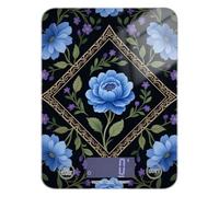 Báscula portátil de flores de peonía azul retro para alimentos, 11 libras/1 onzas, escala pequeña de 5 kg/5 g con 4 unidades para cocinar comidas preparadas dietas (pilas no incluidas)