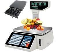 Básculas de impresión de Etiquetas básculas de pesaje de código de Barras Digital,Comerciales Digitales con Código Pantalla Dual Frontal Trasera, 63 Teclas de Acceso Directo para pesaje