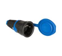 Base aérea de caucho con tapa, 250V, IP54, 4,8mm, utiliza para conexiones eléctricas en entornos exteriores y protección contra humedad.