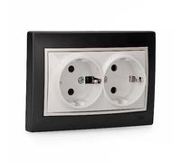 Base bipolar fija doble T/TL 16A, color negro, con conexiones seguras para instalaciones eléctricas en hogares y oficinas.