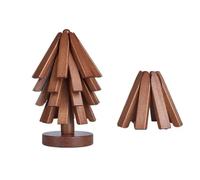 Base Caliente de Madera Maciza - Juego de 3/4/5 posaollas de Nogal Natural, Plegable, Antideslizante y Resistente al Calor para ollas, sartenes, Platos - Ahorra Espacio（1 Juego / 2 Juegos）