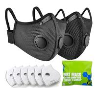 BASE CAMP Máscara antipolvo M Plus mejorada plateada y negra, máscara respiradora reutilizable con 6 filtros de carbón activado, máscaras de trabajo de seguridad para carpintería, construcción, patio,