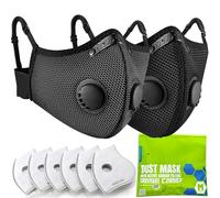 BASE CAMP Máscara antipolvo M Plus mejorada plateada y negra, máscara respiradora reutilizable con 6 filtros de carbón activado, máscaras de trabajo de seguridad para carpintería, construcción, patio,