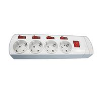 BASE MULTIPLE 4 TOMAS SIN CABLE CON INTERRUPTORES INDIVIDUALES Y GENERAL BD841