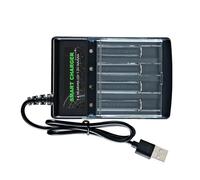 Base de carga de 4 canales para baterías de 1,2 V AA/3 A NiMH, ranura de carga USB con indicadores LED, adaptador de carga separado