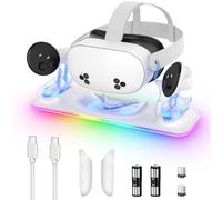 Base de carga para Meta Quest 3S/3, estación de carga magnética Kinwin para Oculus Quest 3S/3, accesorios con luz RGB, soporte de carga para auriculares VR y controlador con 2 baterías recargables