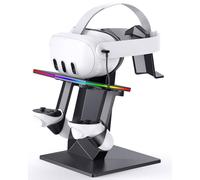 Base de carga para Meta Quest 3S, Quest 3, 2 o Pro, soporte vertical de carga RGB, accesorios con ajuste de brillo y ajuste de 14 efectos de luz, puerto de carga tipo C