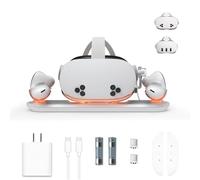 Base de carga para Meta Quest 3S/Quest 3 con cargador USB-C, estación de carga magnética VR para Oculus Quest 3S con indicador LED, 2 baterías recargables y cable (Quest 3S con adaptador)