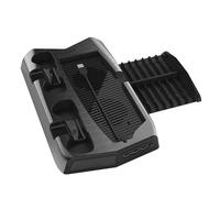 Base de carga para PS5 con ventilador de refrigeración y 3 puertos USB, soporte de bandeja de almacenamiento de cargador de controlador dual