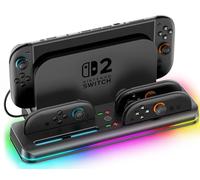 Base de Carga para Switch 2, 2.5H Estacion Carga para Joycon 2, Cargador para NS 2025 con Luces RGB, con Cable de Cargar para Consola Nintendo 2, Accesorios Switch 2