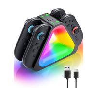 Base de Carga Switch 2 para Nintendo, Base de Carga 4 en 1 para Nintendo Switch2 2025 con 7 Luces RGB, indicador LED y Cable de Carga USB Tipo C