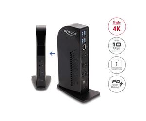 Base de conexión Delock USB Type-C™ de triple pantalla con DisplayLink® 4K / Hub USB / LAN / SD / Audio / PD 96 W