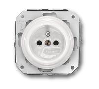 Base de corriente vintage Garby Colonial para pared - Base de enchufe con toma de tierra - Porcelana blanca - 250V - 16A - Enchufe 2P+T estándar francés Fontini