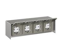 ledscom.de Base de enchufe para exteriores de 4 vías STEDDA, IP44, horizontal de acero inoxidable, bases de enchufe para jardín, terraza y exteriores