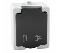 Base de enchufe IP54, protección contra polvo y agua, ideal para uso en exteriores y ambientes húmedos.